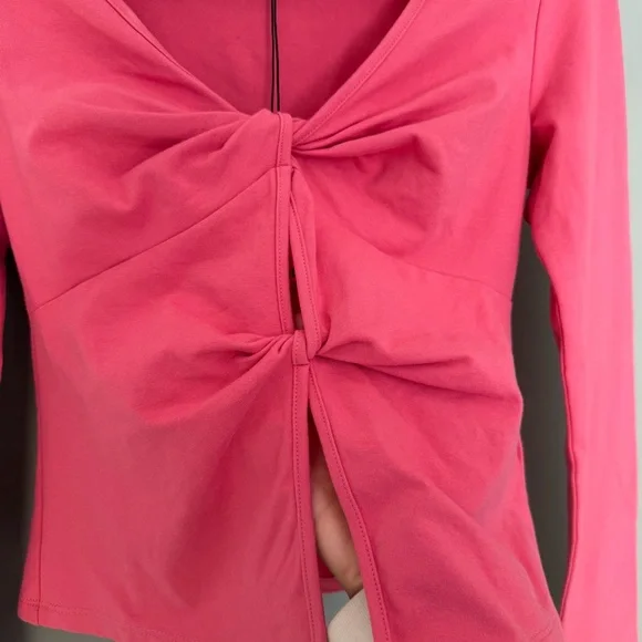 NWT Reformation "Silas" Snapdragon Pink Front Cutout Long Sleeve Knit Top - Picture 8 of 15